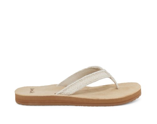 Sanuk Womens Fraidy Tribal Hemp Khaki Flip Flops | JYHIWE408